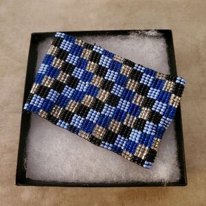 Hand Crafted Miccosukee Glass Beaded Checkered Cuff Bracelet